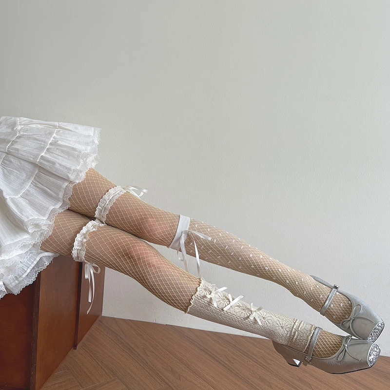 音乐节穿搭亚文化千禧年Y2K辣妹花边渔网水晶中筒袜堆堆袜裤袜女