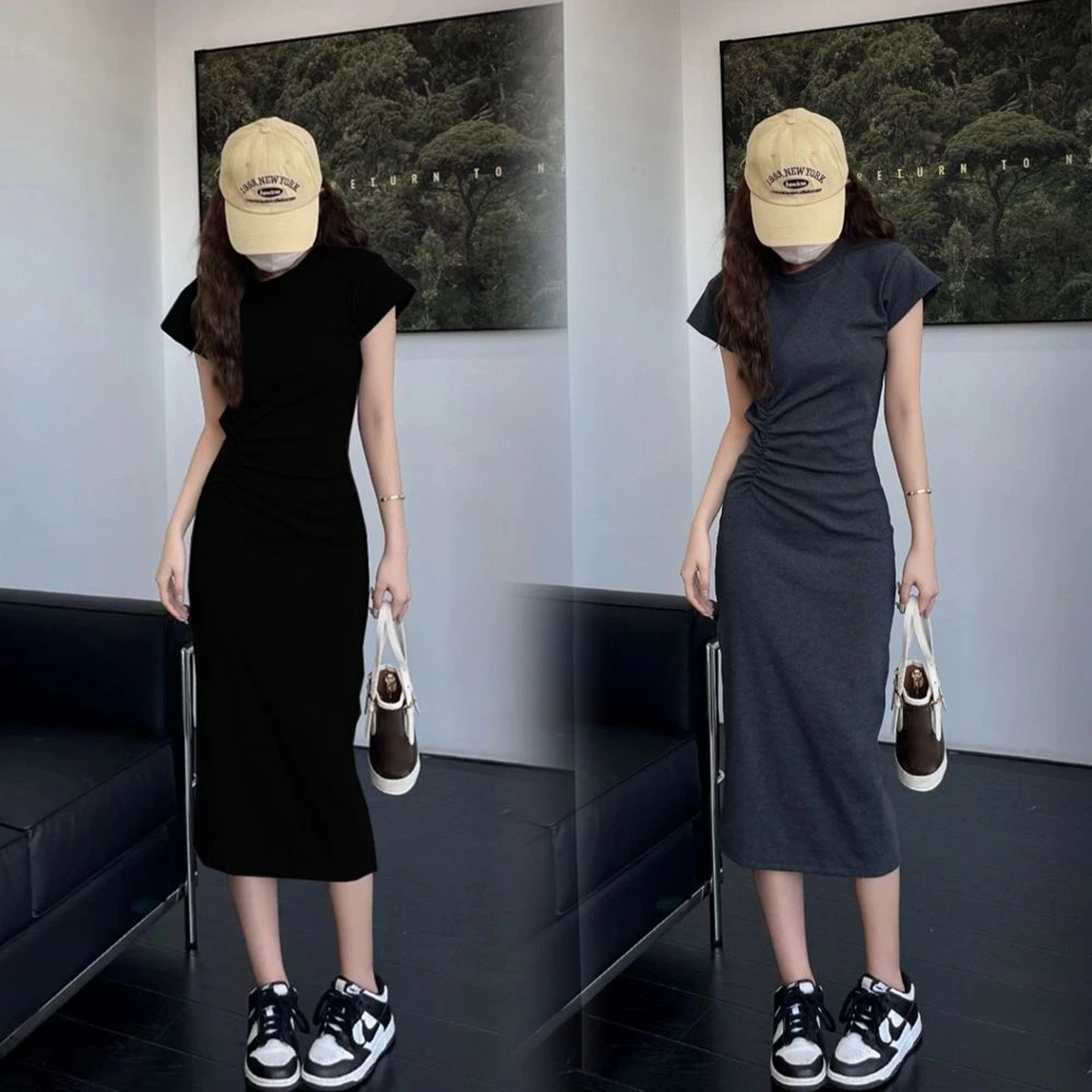 复古收腰辣妹纯欲风新款修身连衣裙百搭小个子中长裙包臀裙女夏季