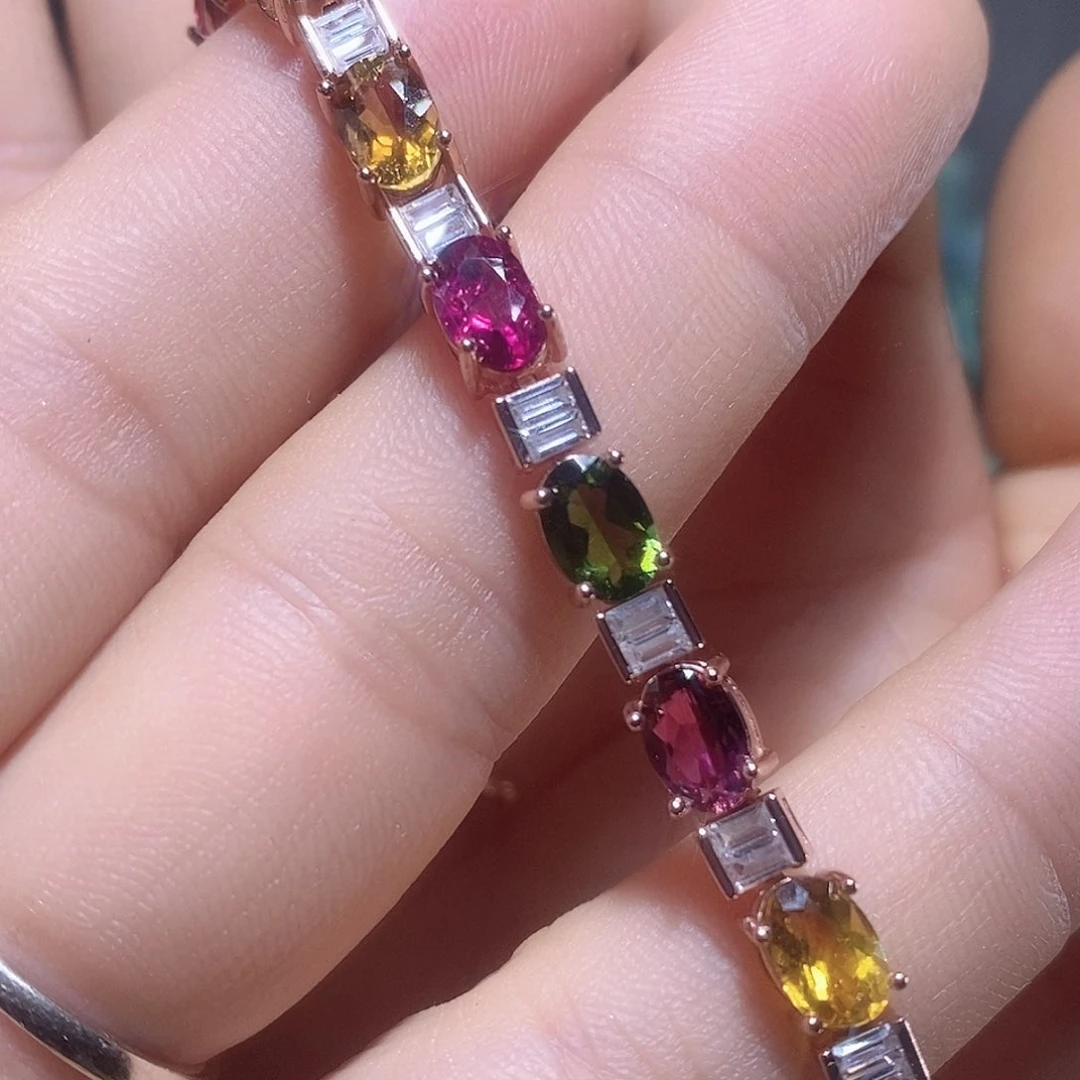 手链银S925镶嵌碧玺