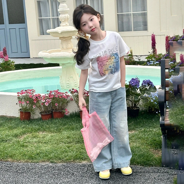 柳柳定制 2025女童夏季新品童装小狗晕染T恤  5136