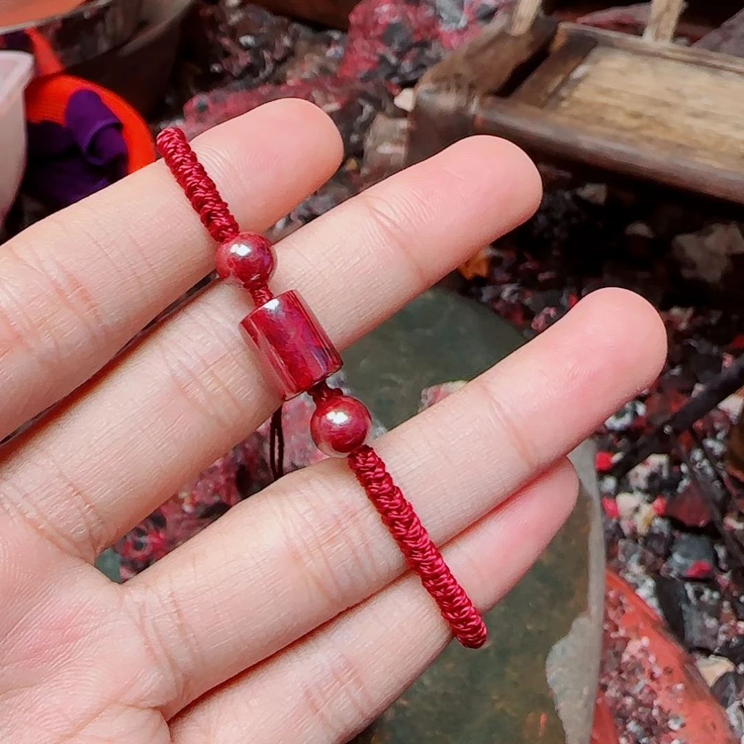 葛***措天然辰砂原矿桶珠编制手链26