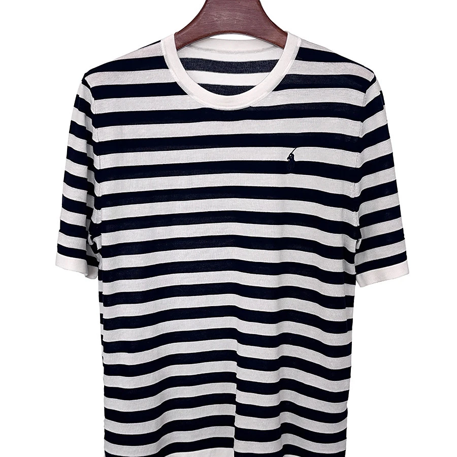 夏日女士时尚简约宽松百搭黑白撞色条纹修身套头短袖打底T恤衫t恤