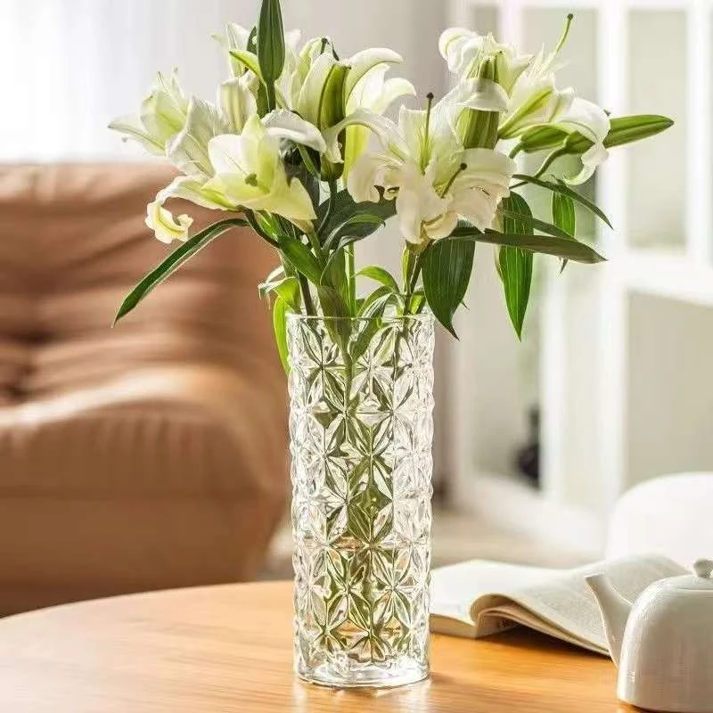 25厘米高北欧加厚玻璃花瓶水养富贵竹玫瑰百合干花客厅插花摆件