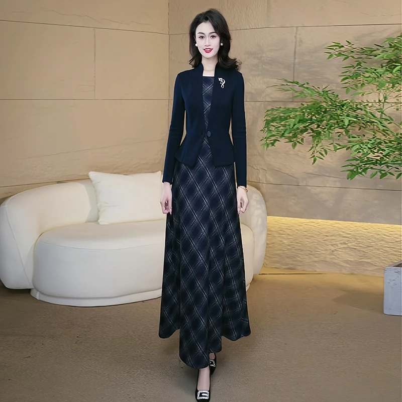 精致洋气冬季假两件连衣裙2024新款优雅显瘦名媛风复古长裙3066