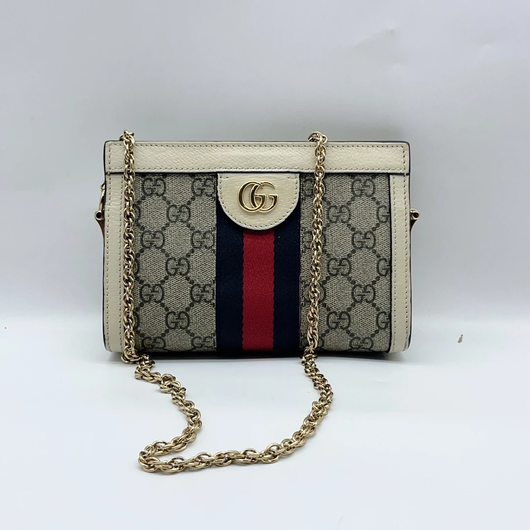 95新 GUCCI/古驰  白色老花夹子包 1465 0579