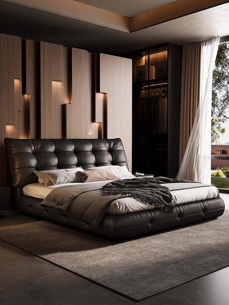 【专属链接】真皮床简约大黑熊床轻奢现代主卧大床双人