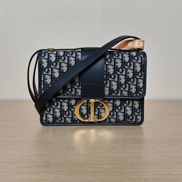 95新 DIOR/迪奥 【双双】蒙田大号蓝色 皮革帆布 金扣 2021