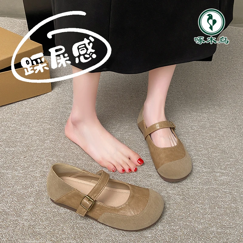 啄木鸟女鞋平底孕妇单鞋2025新款春夏季勃肯鞋配裙子玛丽珍晚晚鞋