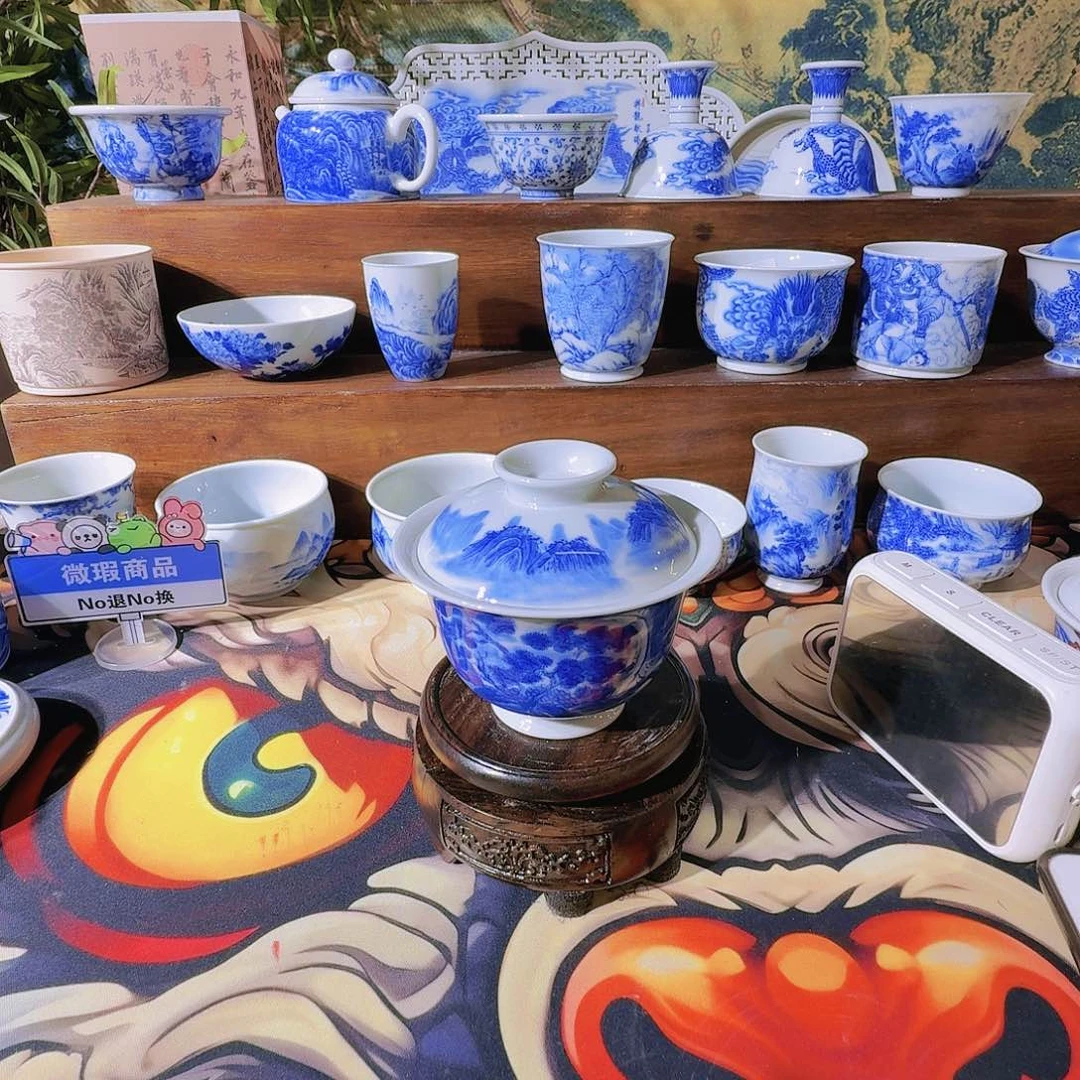 泥塑h****s盖碗手工手绘