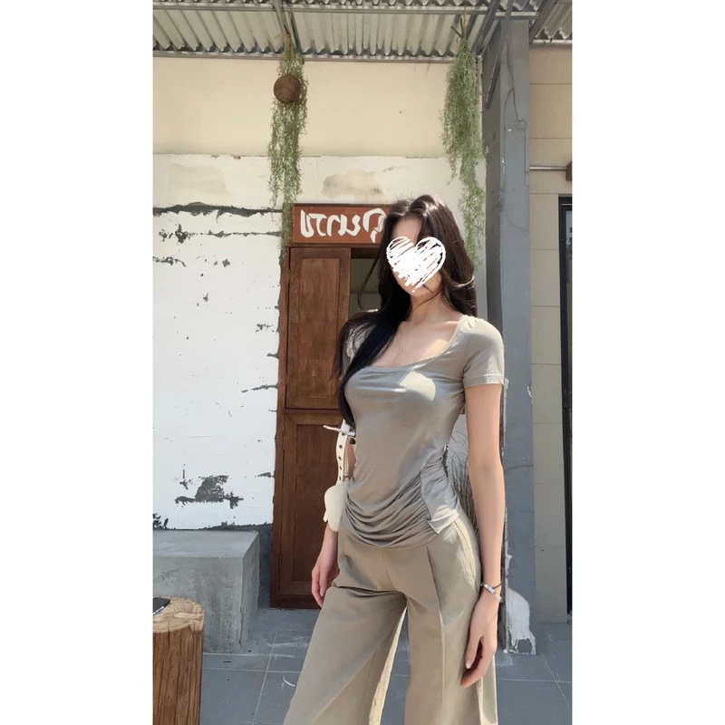 夏日氧气 休闲百搭简约舒适T恤纯色上衣显瘦    80263