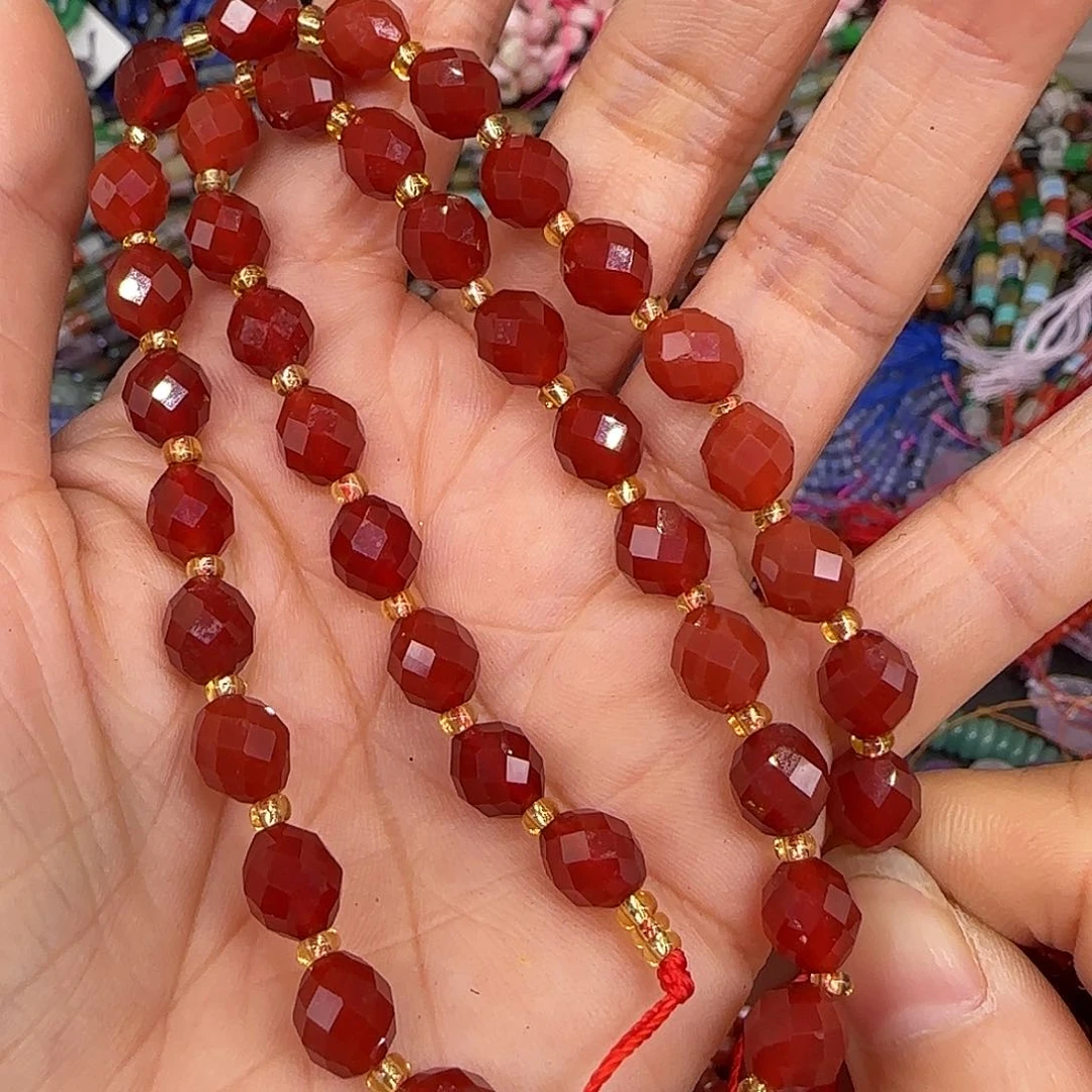 玛瑙/玉髓合金珠宝半成品红玛瑙椭圆切面6mm一条