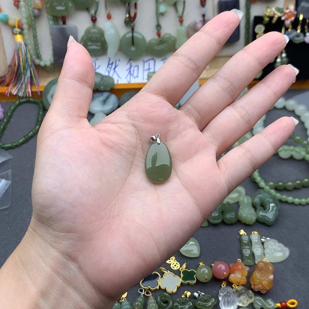 和田玉银S925镶嵌吊坠(不含链)
