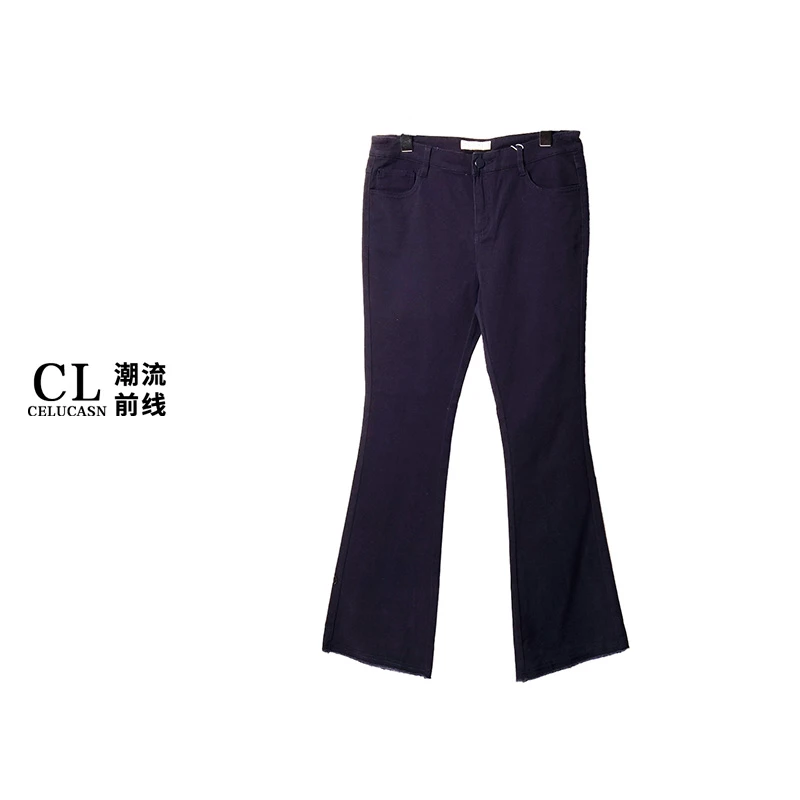 K6VI1680#美式复古修身喇叭裤九分裤高腰大裤脚摇滚女裤