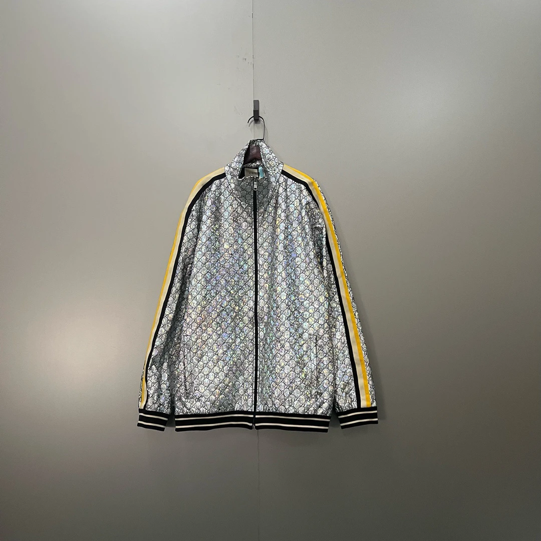 95新 GUCCI/古驰 银色双G侧边条纹拉链外套 XXXL码/95新