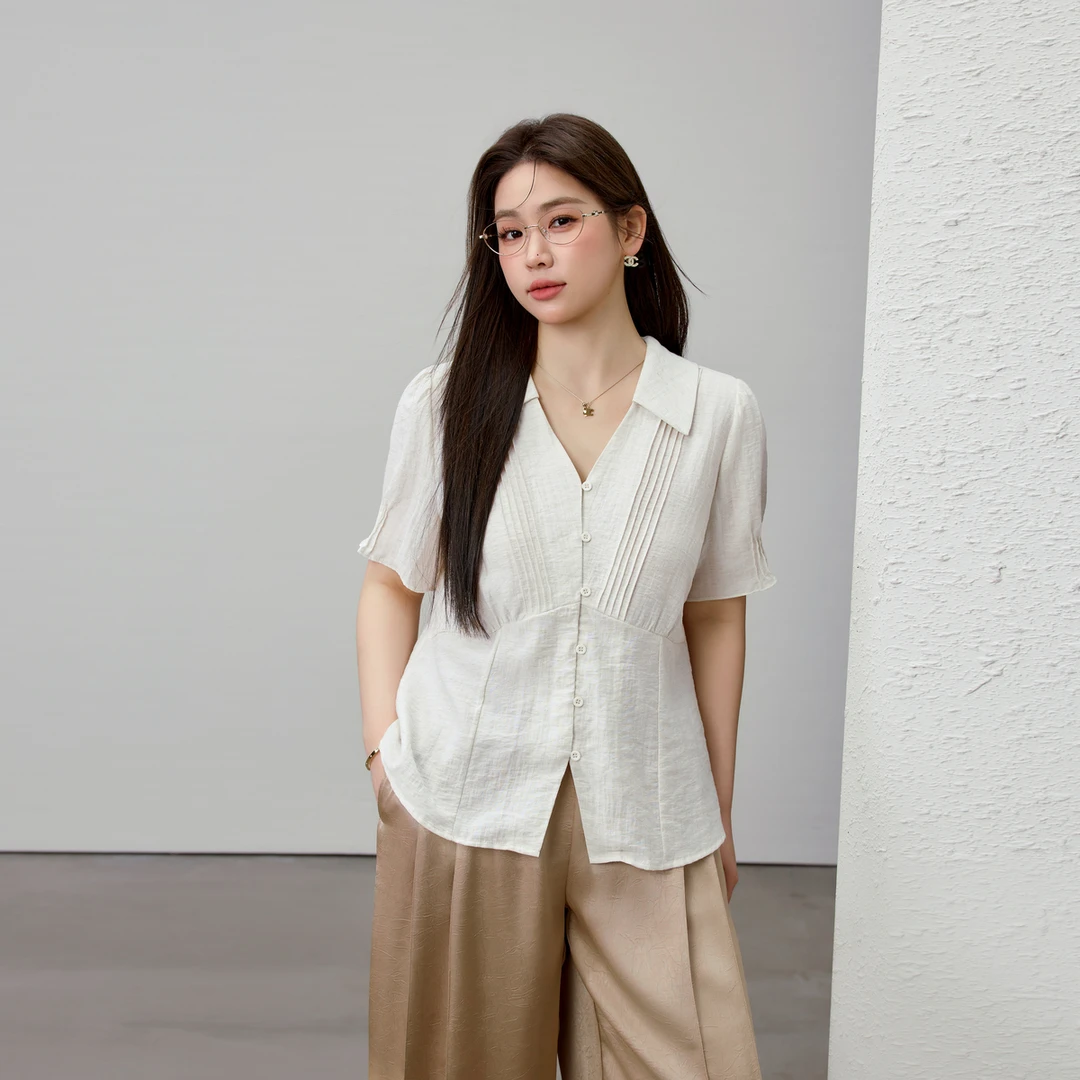 【海岛漫游】纤莉秀大码女装欧若风小众设计感多扣透气衬衫QK0866