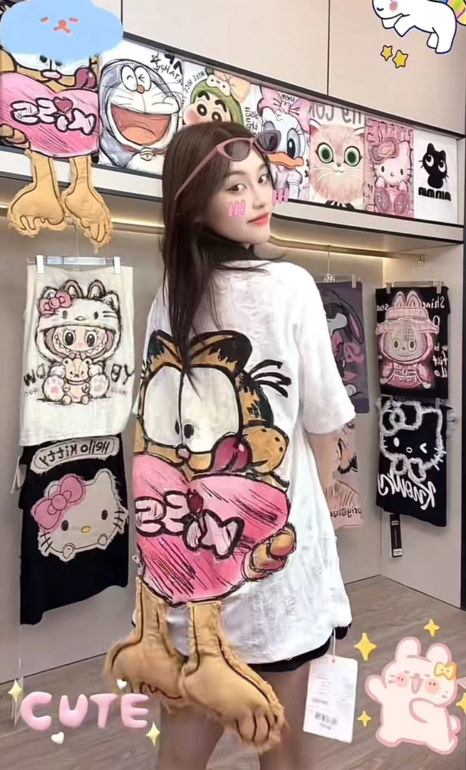 （清仓短袖 ）仪 加菲猫新款高货显瘦韩系休闲宽松T恤印花