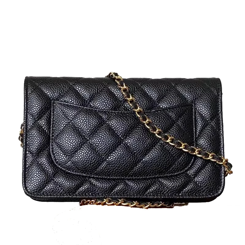 轻奢豪华时尚休闲女士百搭WOC荔枝纹黑金/黑银斜挎发财包