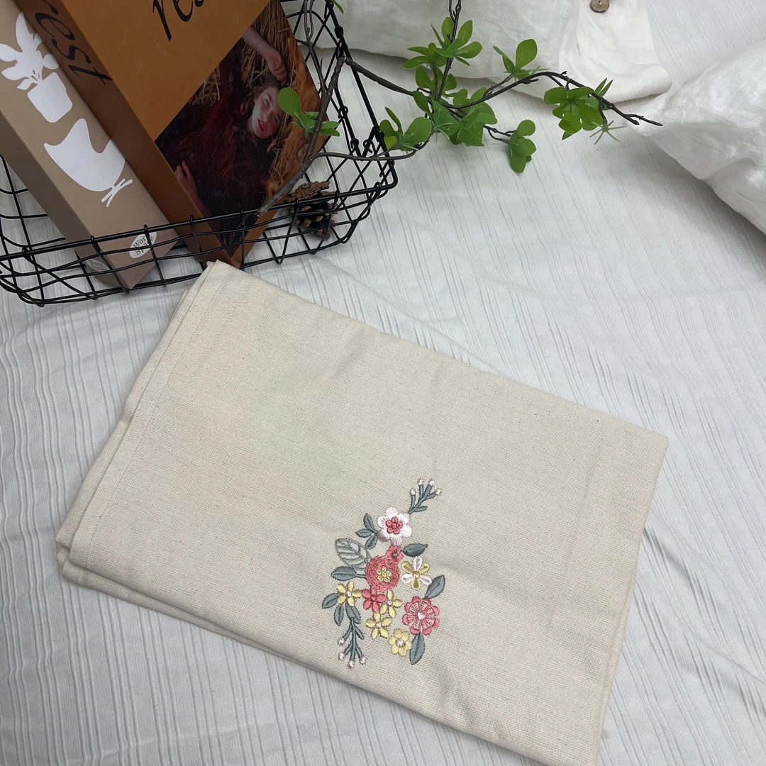 A065 汉麻红花长方盖巾110*140