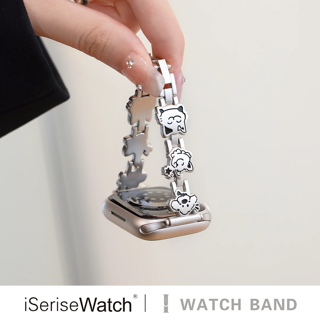 iserisewatch适用iWatchs11代表带苹果手表猫咪金属透气小狗可爱