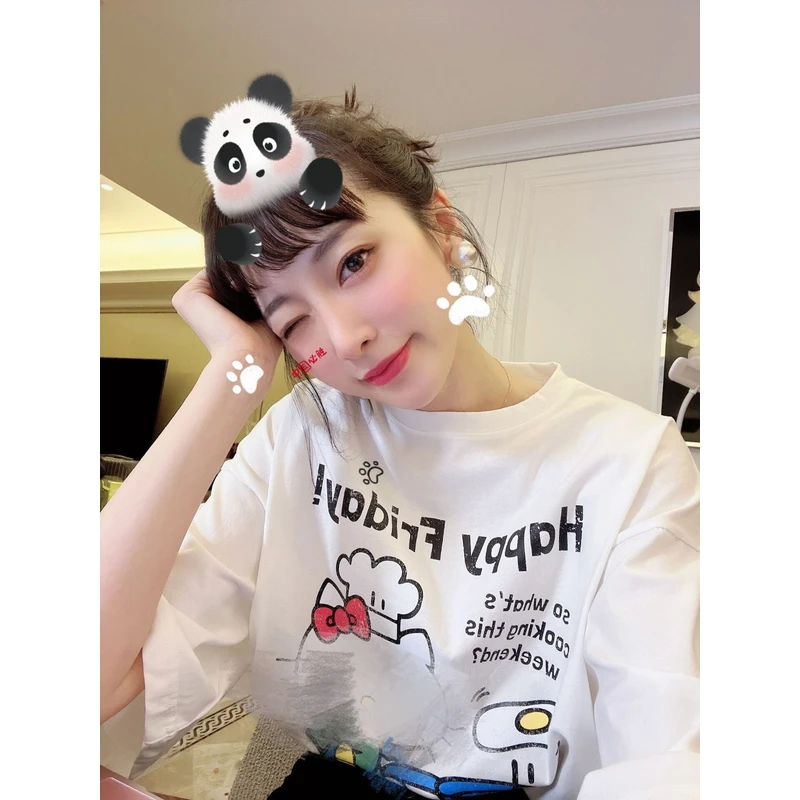 ◆张静芝韩国 春夏新款~可爱卡通短袖白色女生休闲白T恤