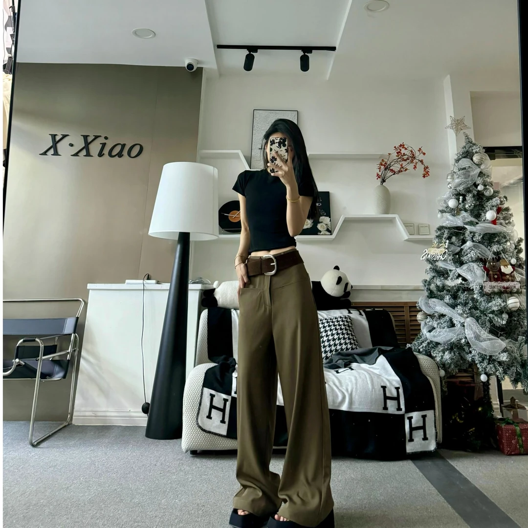 高级感铆钉高腰西装裤宽松拖地阔腿休闲裤子女春季新款