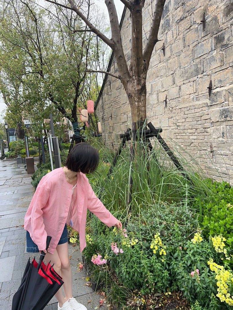 晓夏自制 “芙蓉”  轻盈高支全苎麻 獨家定染 宽松圆领轻薄衬衫