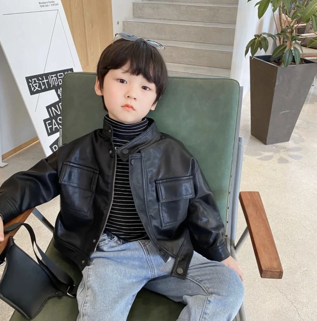 2025春季新款男童外套韩版儿童帅气皮衣夹克洋气男宝宝机车服上衣