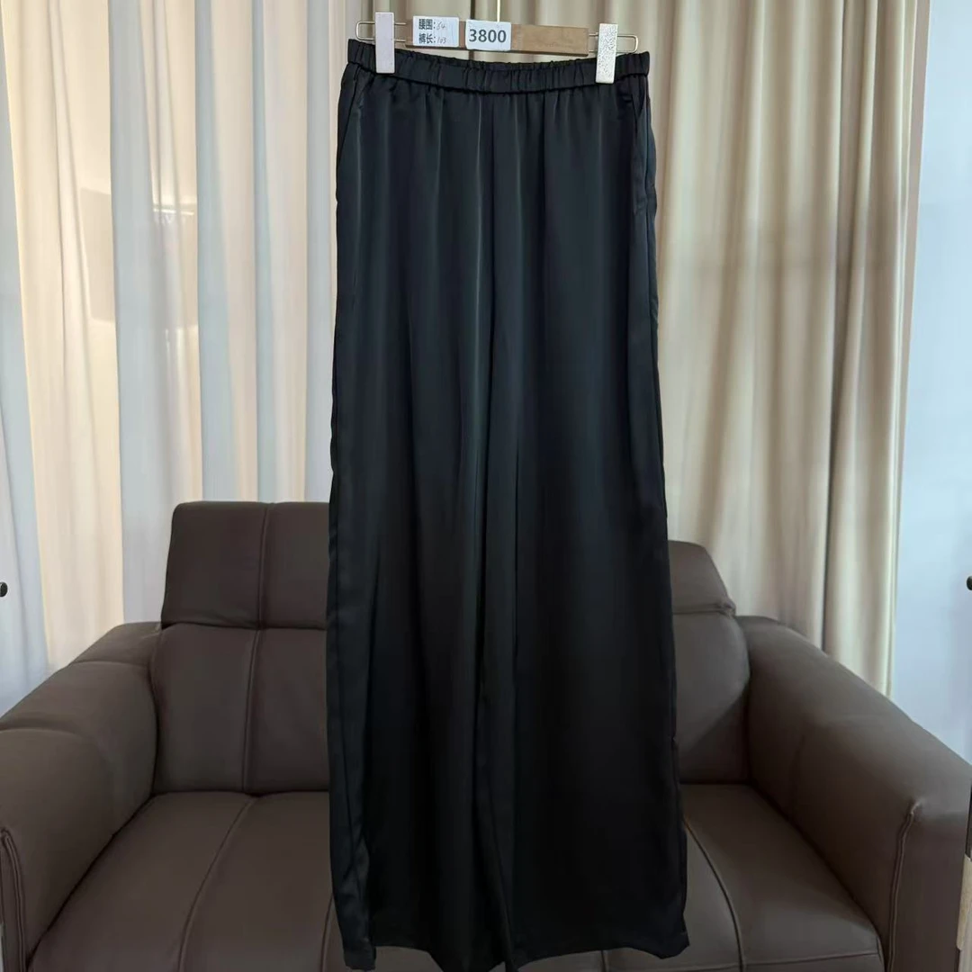 3800号9831#春新款百搭弹力腰双口袋缎感休闲阔腿裤G9-33