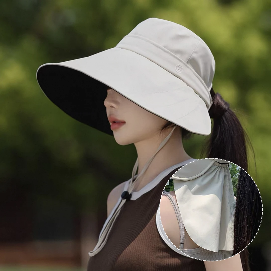 大帽檐黑胶防晒帽女夏户外遮阳帽遮后颈防紫外线骑车太阳帽可折叠