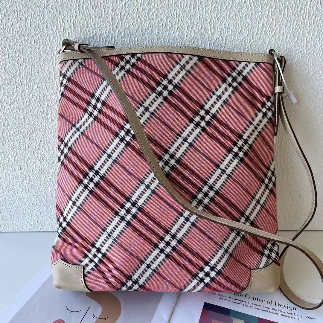 95新 BURBERRY/博柏利 XM/粉色格纹单肩腋下斜跨包F3YZ12624070特