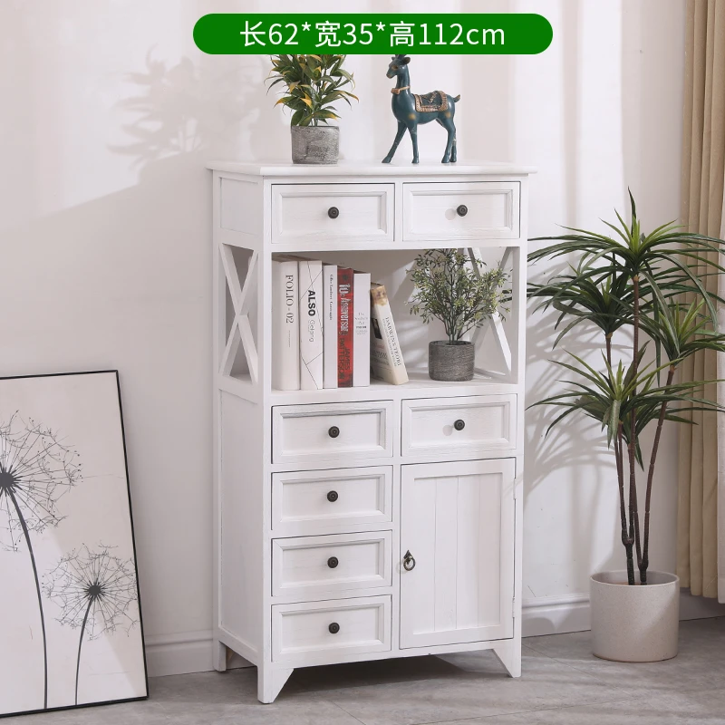 62*35*112CM 木纹白实木七斗一门花架储物置物柜