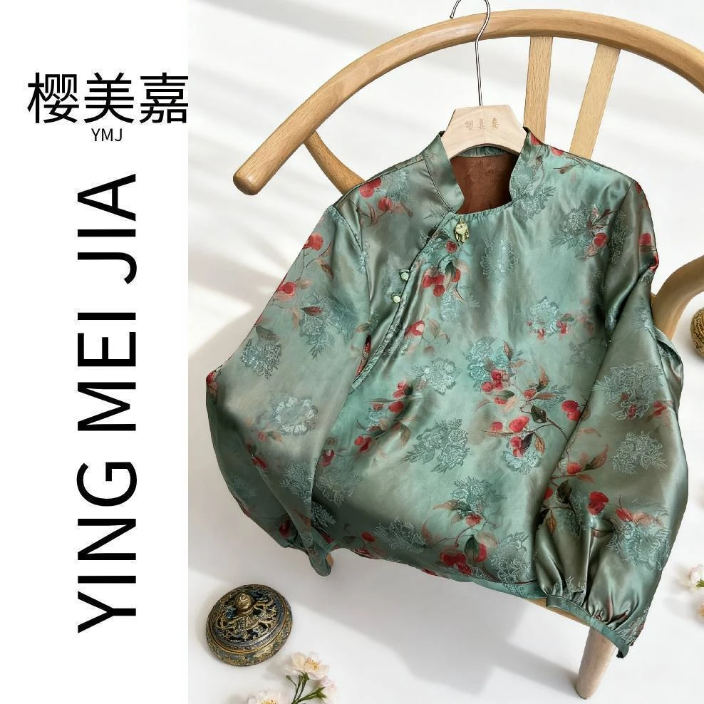 DY3123樱美嘉100桑蚕丝真丝香云纱衬衫新中式国风早秋上衣中国风