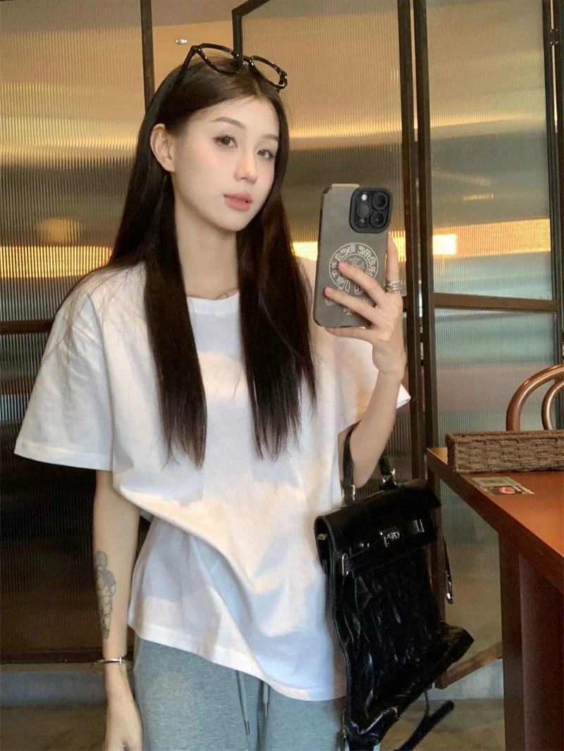 5164#纯色常规款短袖T恤小众短袖