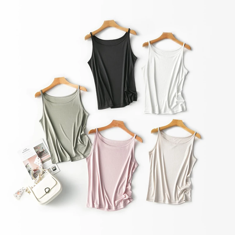 EKNR清凉干爽抗皱有型醋酸圆领小吊带2025春夏新款显瘦洋气背心女