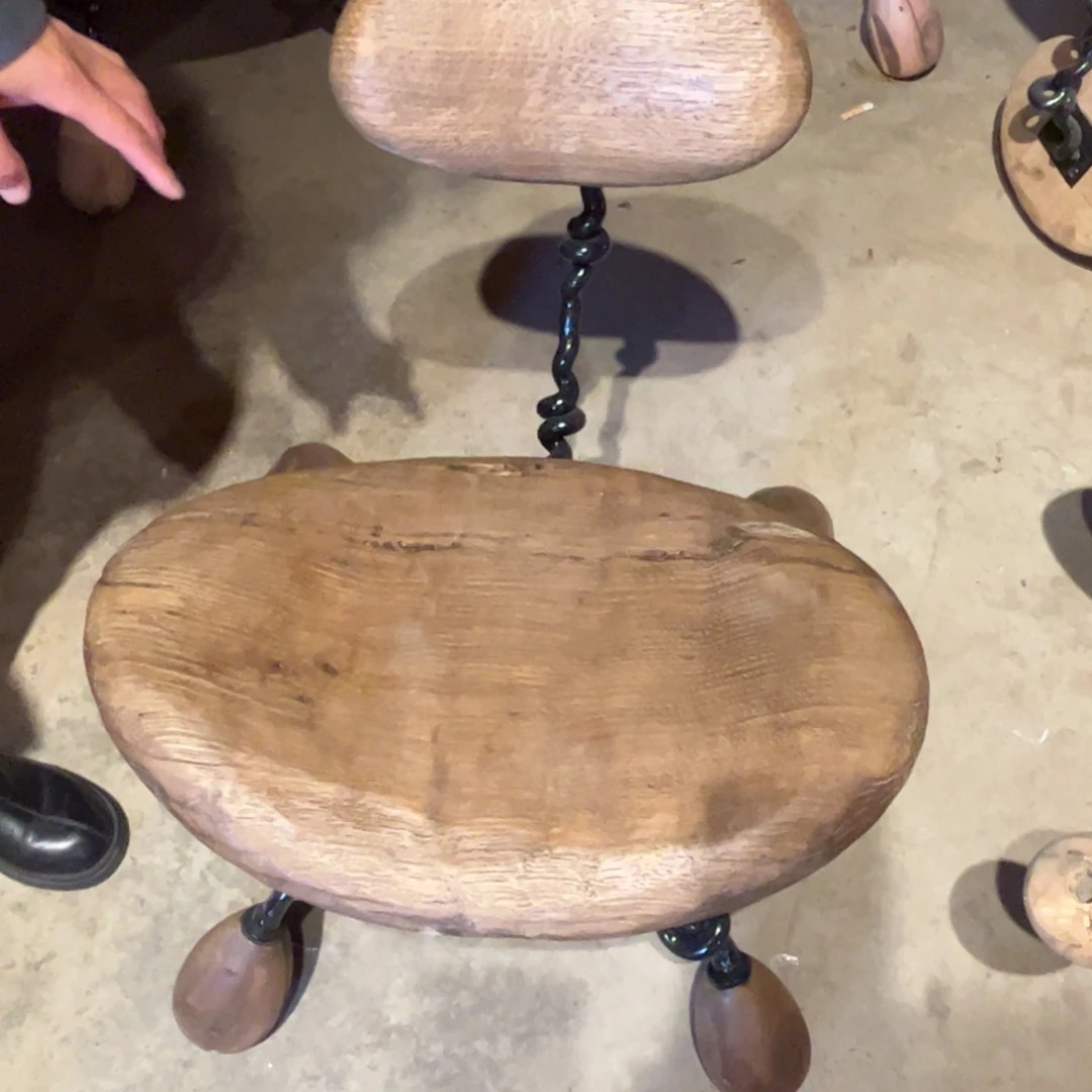 M***室木栎木风化铁艺凳