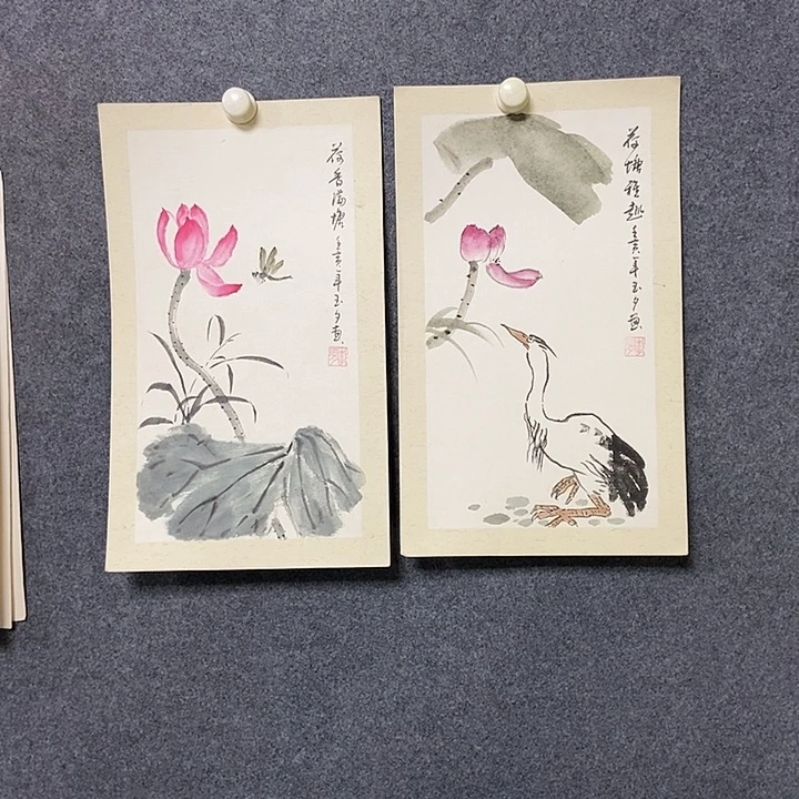 国画两幅卡纸花鸟