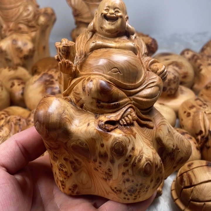 柏木手工弥勒佛摆件