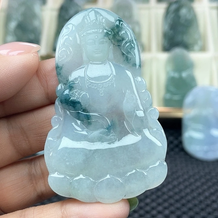 颈饰未镶嵌翡翠天然缅甸翡翠A货素衣观音