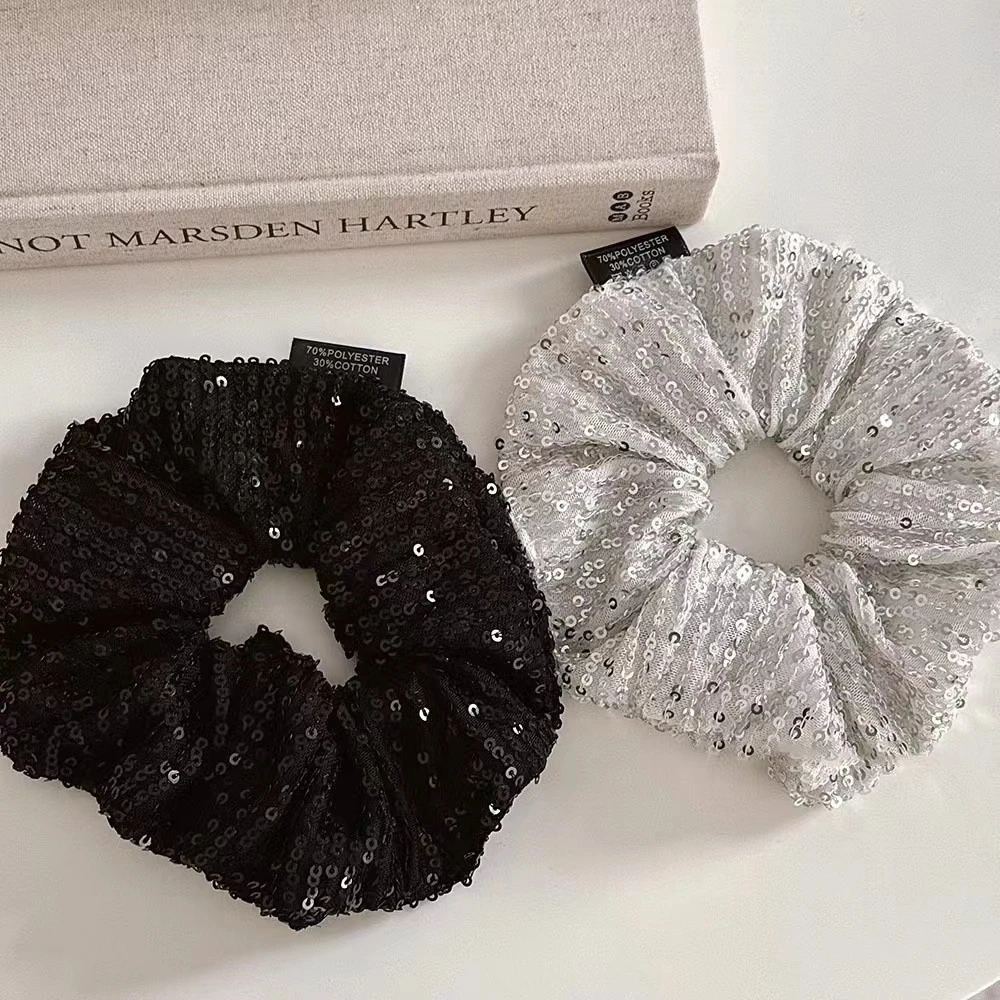 韩国甜美高级感亮片大肠发圈布艺精致超闪气质丸子头花头绳头饰