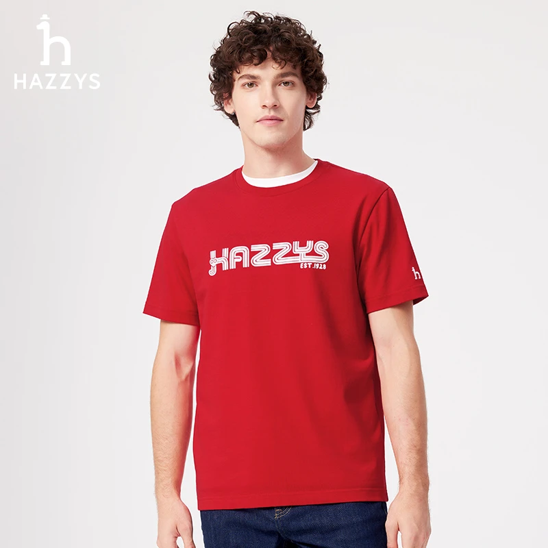 【商场同款】Hazzys哈吉斯短袖圆领上衣红色男子夏季休闲T恤