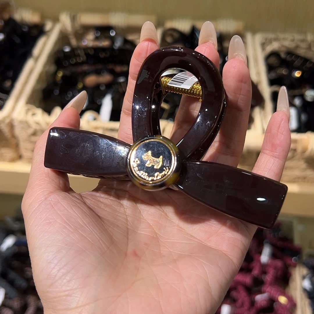 皮质铁合金咖色蝴蝶结抓