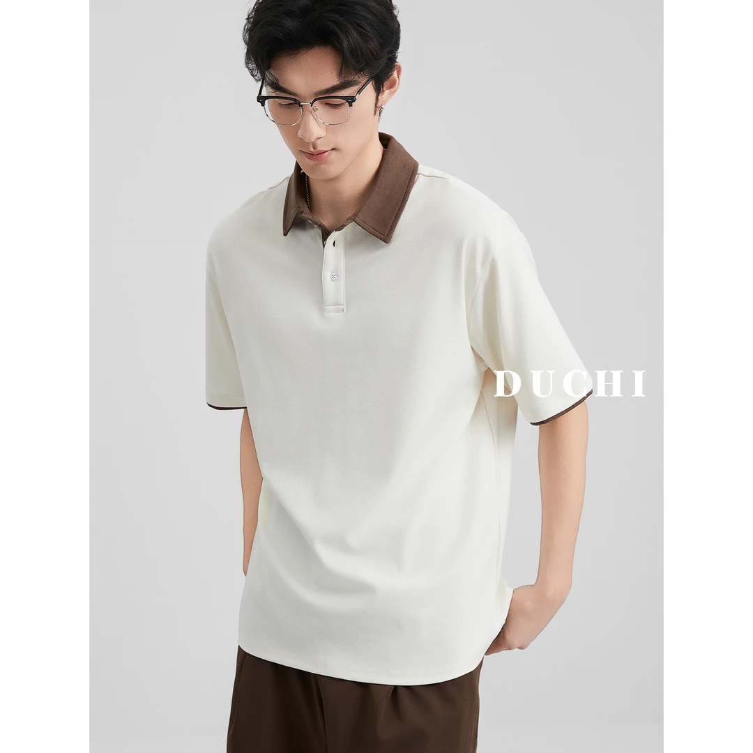 美式撞色翻领短袖POLO衫男夏季2025新款休闲高级感半袖上衣