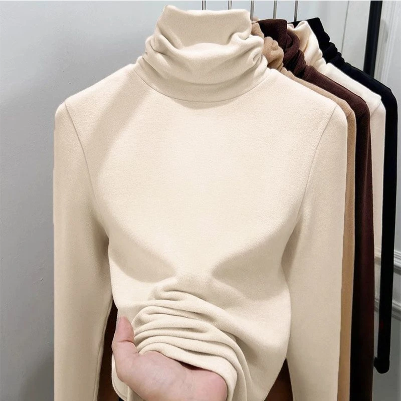 加绒加厚打底衫女内搭堆堆高领冬季德绒洋气百搭保暖长袖时尚纯色