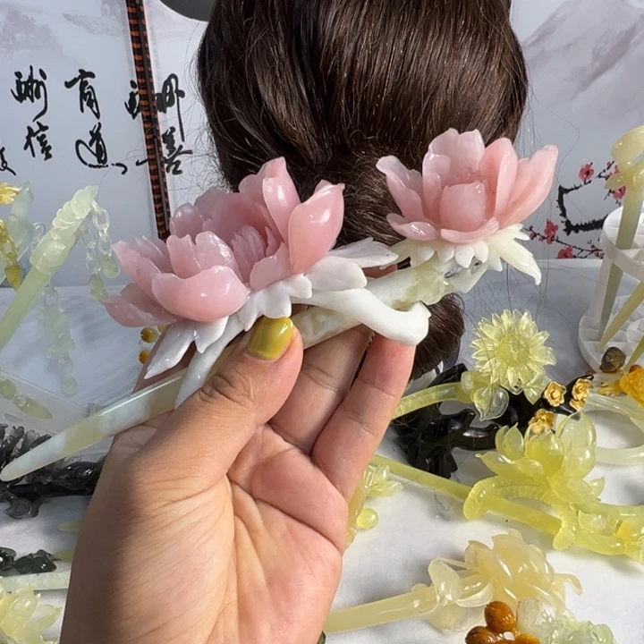 墨***蝶定制蛇纹石玉毛货发饰