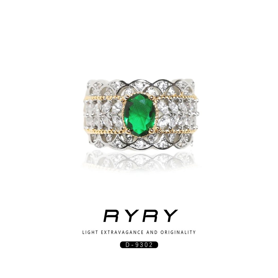 RYRY 铜合金合成锆石戒指 法式复古宫廷风金高定蕾丝鸽子蛋戒指