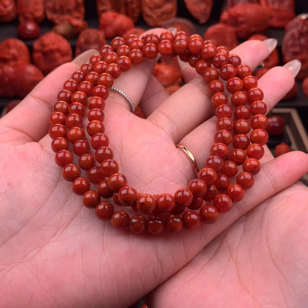 南红玛瑙南红川料原矿佛珠7.4mm未镶嵌