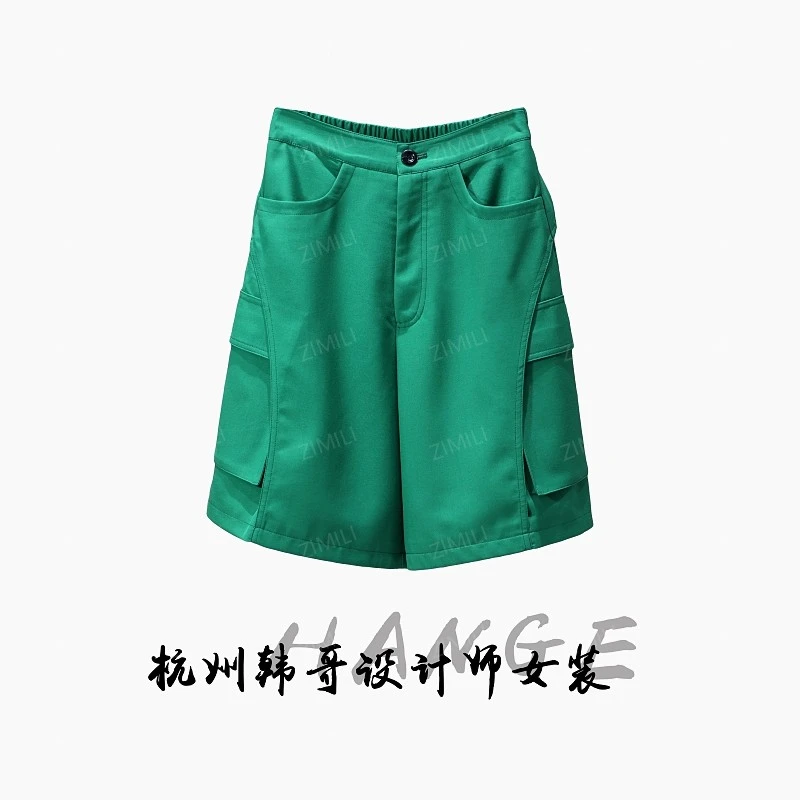 【韩哥女装】2025设计师祖母绿工装风时尚A字阔腿短裤9106