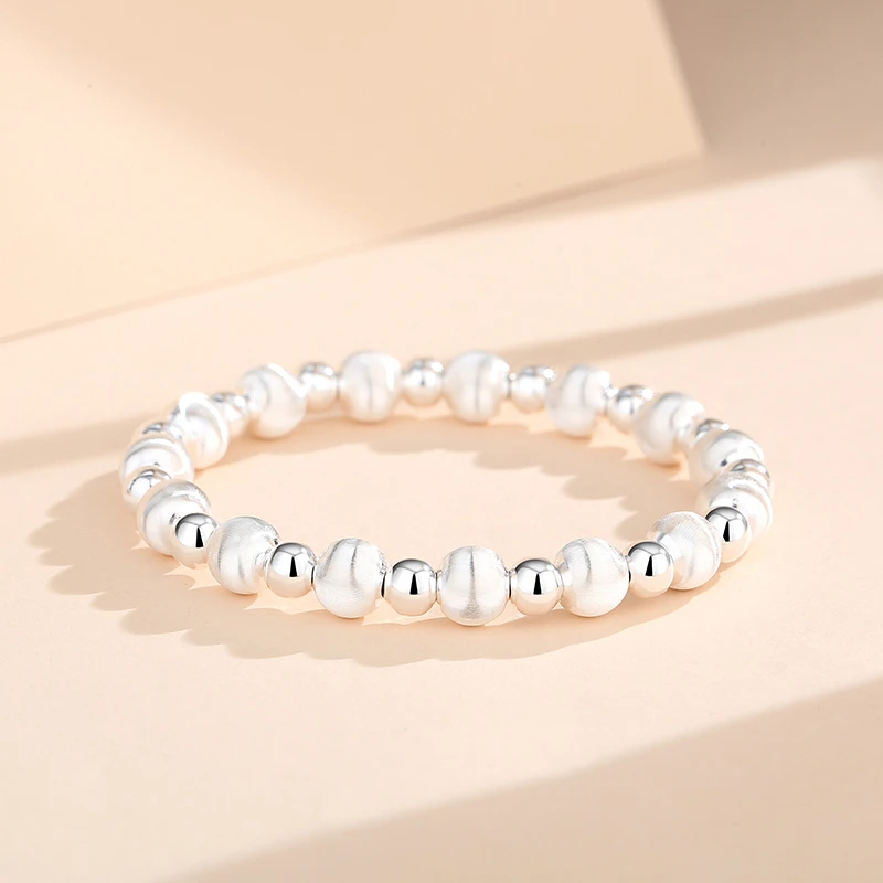 心草 足银手链 女猫眼拉丝990纯银闪闪珠手串小众送女友生日礼物