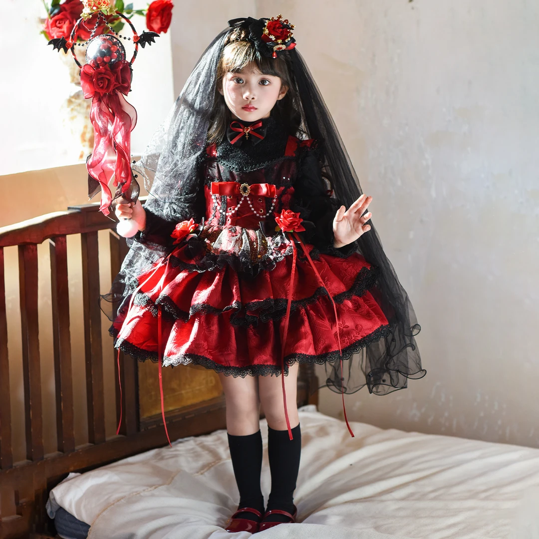 万圣节儿童服装暗黑哥特Lolita女童连衣裙吸血鬼cos洛丽塔公主裙