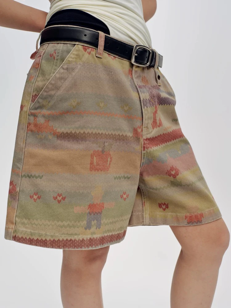 【新品】SHORT SENTENCE短句25春设计师款仿毛衣印花牛仔短裤